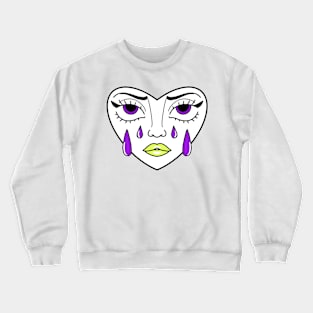 angry crying heart tattoo face with purple tears cute gift Crewneck Sweatshirt